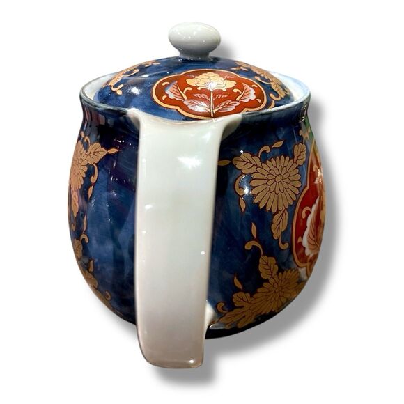 Vintage Arita Ware Red, Blue & Gold Floral Design Teapot  w/Lid and Tea Strainer - Picture 5 of 16